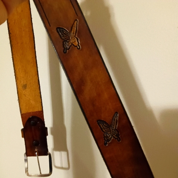 COPY For KATHY - * CINDY *Tooled Thick Brown LEATHER Belt Custom Name 40 " XL - Picture 5 of 9